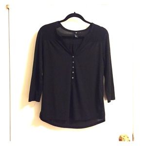 Black, half button shirt